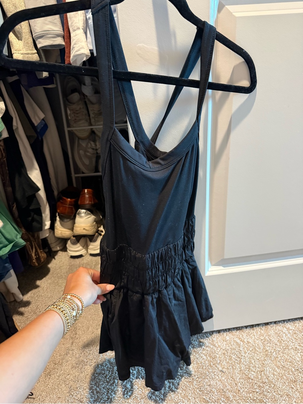 FP Movement by Free People Black Smocked-Waist Camisole Dress